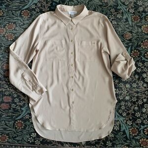 Women’s Calvin Klein georgette beige tunic button down shirt. Medium